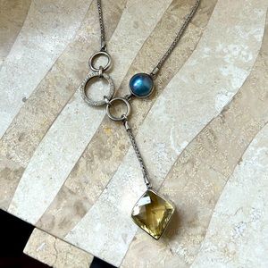 Sterling Silver statement necklace. Mabe pearl ,CZ and large citrine stone.